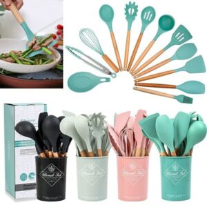 12Pcs Silicone Spoon Set With a Plastic Stand